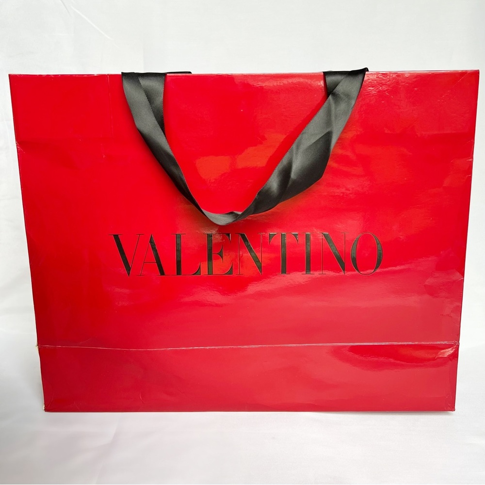 VALENTINO GARAVANI Red Paper Boutique Shopping Bag and Black Satin Ribbon